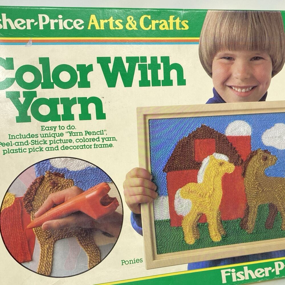 Vintage 1980's Fisher Price Color With Yarn Craft Kit Ponies #751 Hobbies Crafts - Picture 3 of 14